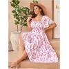 image:imageFloerns Womens Plus Size Floral Square Neck Flounce Short Sleeve A Line Maxi DressPink Multi