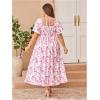 image:imageFloerns Womens Plus Size Floral Square Neck Flounce Short Sleeve A Line Maxi DressPink Multi