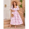 image:imageFloerns Womens Plus Size Floral Square Neck Flounce Short Sleeve A Line Maxi DressPink Multi