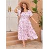 image:imageFloerns Womens Plus Size Floral Square Neck Flounce Short Sleeve A Line Maxi DressPink Multi
