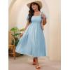 image:imageFloerns Womens Plus Size Floral Square Neck Flounce Short Sleeve A Line Maxi DressSky Blue