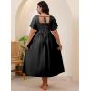 image:imageFloerns Womens Plus Size Floral Square Neck Flounce Short Sleeve A Line Maxi DressSolid Black
