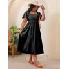 image:imageFloerns Womens Plus Size Floral Square Neck Flounce Short Sleeve A Line Maxi DressSolid Black