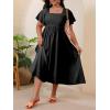 image:imageFloerns Womens Plus Size Floral Square Neck Flounce Short Sleeve A Line Maxi DressSolid Black