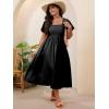 image:imageFloerns Womens Plus Size Floral Square Neck Flounce Short Sleeve A Line Maxi DressSolid Black