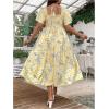 image:imageFloerns Womens Plus Size Floral Square Neck Flounce Short Sleeve A Line Maxi DressYellow
