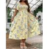 image:imageFloerns Womens Plus Size Floral Square Neck Flounce Short Sleeve A Line Maxi DressYellow