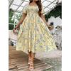 image:imageFloerns Womens Plus Size Floral Square Neck Flounce Short Sleeve A Line Maxi DressYellow