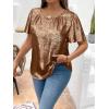 image:imageFloerns Womens Plus Size Flounce Short Sleeve Keyhole Neck Party Blouse TopsBrown