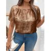 image:imageFloerns Womens Plus Size Flounce Short Sleeve Keyhole Neck Party Blouse TopsBrown