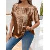 image:imageFloerns Womens Plus Size Flounce Short Sleeve Keyhole Neck Party Blouse TopsBrown