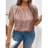 image:imageFloerns Womens Plus Size Flounce Short Sleeve Keyhole Neck Party Blouse TopsPink