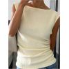 image:imageFloerns Womens Plus Size Going Out Tops Sleeveless Textured Boat Neck Ruched Tank TopsApricot
