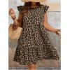 image:imageFloerns Womens Plus Size Leopard Print Cap Sleeve Ruffle Hem Swing Shift DressBrown Leopard