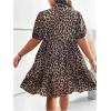 image:imageFloerns Womens Plus Size Leopard Shirt Dress Puff Sleeve Ruffle Hem Swing Shift DressBrown
