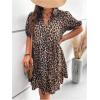 image:imageFloerns Womens Plus Size Leopard Shirt Dress Puff Sleeve Ruffle Hem Swing Shift DressBrown