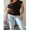 image:imageFloerns Womens Plus Size Off The Shoulder T Shirts Short Sleeve Ruched Going Out TopsBrown