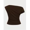 image:imageFloerns Womens Plus Size Off The Shoulder T Shirts Short Sleeve Ruched Going Out TopsBrown