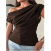 image:imageFloerns Womens Plus Size Off The Shoulder T Shirts Short Sleeve Ruched Going Out TopsBrown
