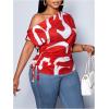 image:imageFloerns Womens Plus Size Off The Shoulder Tops Short Sleeve Drawstring Business Casual BlousesRed