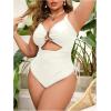 image:imageFloerns Womens Plus Size One Piece Swimsuit Cut Out High Waisted Drawstring Monokini Bathing SuitCream