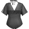 image:imageFloerns Womens Plus Size One Piece Swimsuit Floral Print Halter Tie Back Short Sleeve BeachwearBlack Polka Dots
