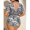 image:imageFloerns Womens Plus Size One Piece Swimsuit Floral Print Halter Tie Back Short Sleeve BeachwearBlack and White