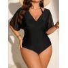 image:imageFloerns Womens Plus Size One Piece Swimsuit Floral Print Halter Tie Back Short Sleeve BeachwearPlain Black