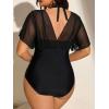 image:imageFloerns Womens Plus Size One Piece Swimsuit Floral Print Halter Tie Back Short Sleeve BeachwearPlain Black