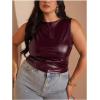 image:imageFloerns Womens Plus Size PU Leather Crew Neck Tank Top Ruched Sleeveless Going Out TopsBurgundy