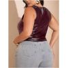 image:imageFloerns Womens Plus Size PU Leather Crew Neck Tank Top Ruched Sleeveless Going Out TopsBurgundy