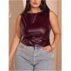 image:imageFloerns Womens Plus Size PU Leather Crew Neck Tank Top Ruched Sleeveless Going Out TopsBurgundy
