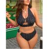 image:imageFloerns Womens Plus Size Polka Dots Bikini Sets Cut Out Halter Swimsuits 2 Piece Bathing SuitsMulticolor