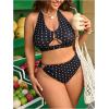 image:imageFloerns Womens Plus Size Polka Dots Bikini Sets Cut Out Halter Swimsuits 2 Piece Bathing SuitsMulticolor