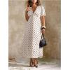image:imageFloerns Womens Plus Size Polka Dots V Neck Maxi Dress Puff Sleeve Vintage Beach A Line DressesApricot