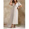 image:imageFloerns Womens Plus Size Polka Dots V Neck Maxi Dress Puff Sleeve Vintage Beach A Line DressesApricot