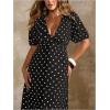 image:imageFloerns Womens Plus Size Polka Dots V Neck Maxi Dress Puff Sleeve Vintage Beach A Line DressesBlack