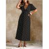 image:imageFloerns Womens Plus Size Polka Dots V Neck Maxi Dress Puff Sleeve Vintage Beach A Line DressesBlack