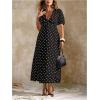 image:imageFloerns Womens Plus Size Polka Dots V Neck Maxi Dress Puff Sleeve Vintage Beach A Line DressesBlack
