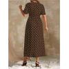 image:imageFloerns Womens Plus Size Polka Dots V Neck Maxi Dress Puff Sleeve Vintage Beach A Line DressesBrown