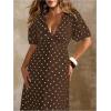 image:imageFloerns Womens Plus Size Polka Dots V Neck Maxi Dress Puff Sleeve Vintage Beach A Line DressesBrown