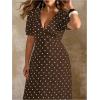 image:imageFloerns Womens Plus Size Polka Dots V Neck Maxi Dress Puff Sleeve Vintage Beach A Line DressesBrown