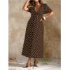 image:imageFloerns Womens Plus Size Polka Dots V Neck Maxi Dress Puff Sleeve Vintage Beach A Line DressesBrown