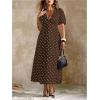 image:imageFloerns Womens Plus Size Polka Dots V Neck Maxi Dress Puff Sleeve Vintage Beach A Line DressesBrown