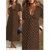 image:imageFloerns Womens Plus Size Polka Dots V Neck Maxi Dress Puff Sleeve Vintage Beach A Line DressesBrown