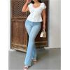 image:imageFloerns Womens Plus Size Puff Short Sleeve Button Down Shirts Lace Flare Hem Blouse TopWhite