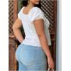 image:imageFloerns Womens Plus Size Puff Short Sleeve Button Down Shirts Lace Flare Hem Blouse TopWhite