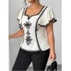 image:imageFloerns Womens Plus Size Ruffle Short Sleeve Shirts Square Neck Dressy Casual Blouses TopsBlack and White