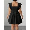 image:imageFloerns Womens Plus Size Ruffle Sleeve Smocked A Line Dress Jacquard Going Out DressesBlack