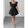 image:imageFloerns Womens Plus Size Ruffle Sleeve Smocked A Line Dress Jacquard Going Out DressesBlack